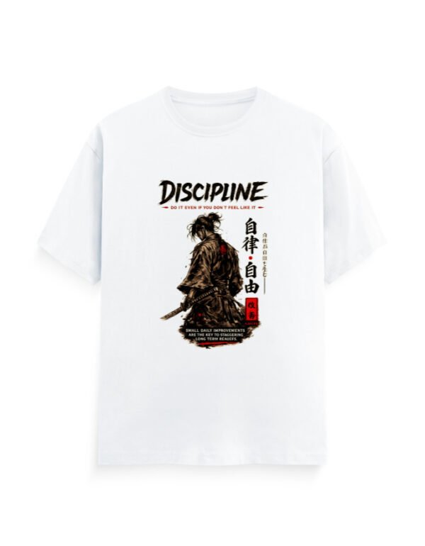 Discipline Samurai Graphic T-Shirt for Men & Women | Motivational Streetwear Tee | Kaizen Self Improvement Print | Premium Cotton Unisex Tee India