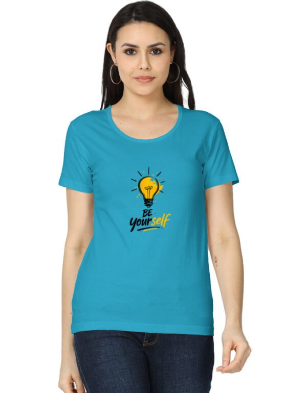 Be Yourself T-Shirt for Women | Creative Light Bulb Graphic Tee | Self Expression Motivational T-Shirt | Trendy Cotton Printed Tee India