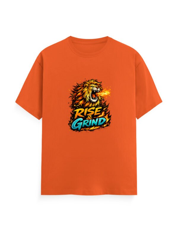 Rise & Grind Lion T-Shirt | Fierce Motivational Graphic Tee | Fire Lion Streetwear T-Shirt | Unisex Cotton Printed Tee India