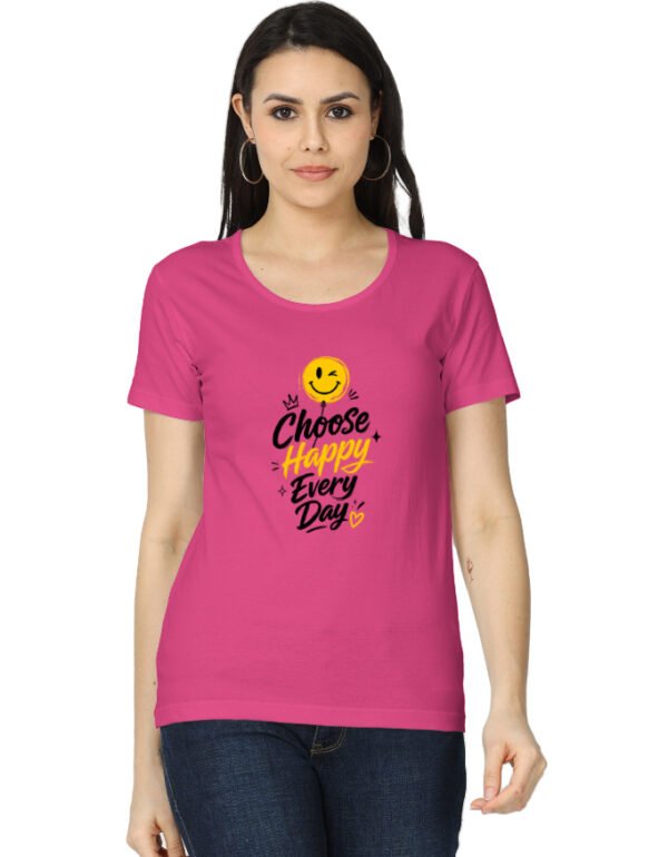 Choose Happy Every Day T-Shirt for Women | Smiley Aesthetic Graphic Tee | Positive Vibes Motivational T-Shirt | Trendy Cotton Tee India
