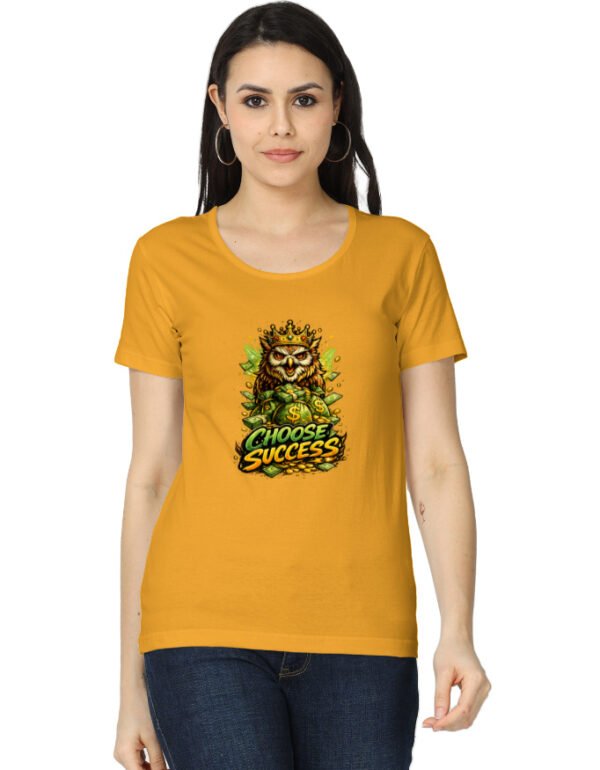 Choose Success T-Shirt for Women | Money Mindset Graphic Tee | Owl Crown Streetwear T-Shirt | Motivational Cotton Tee India